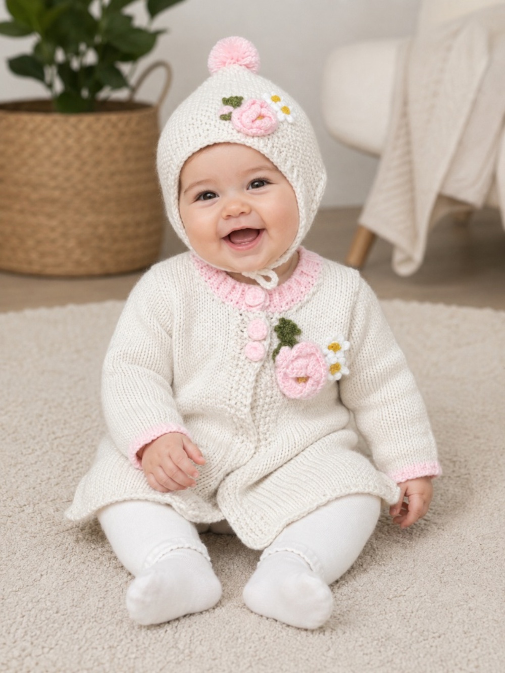 Huggalugs Natural Poppy Sweater w/ Matching Bonnet (034)
